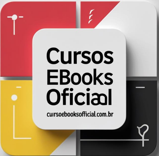 Logotipo de Cursos Ebooks Oficial, em cores vermelha, amarela, preta e cinza